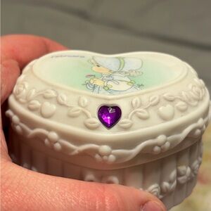 Precious moments Heart-Shaped Trinket Box with Purple Gem